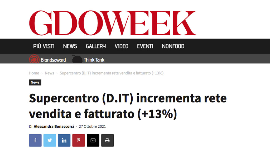 [GDOWEEK] Supercentro (D.IT) incrementa rete vendita e fatturato (+13%)