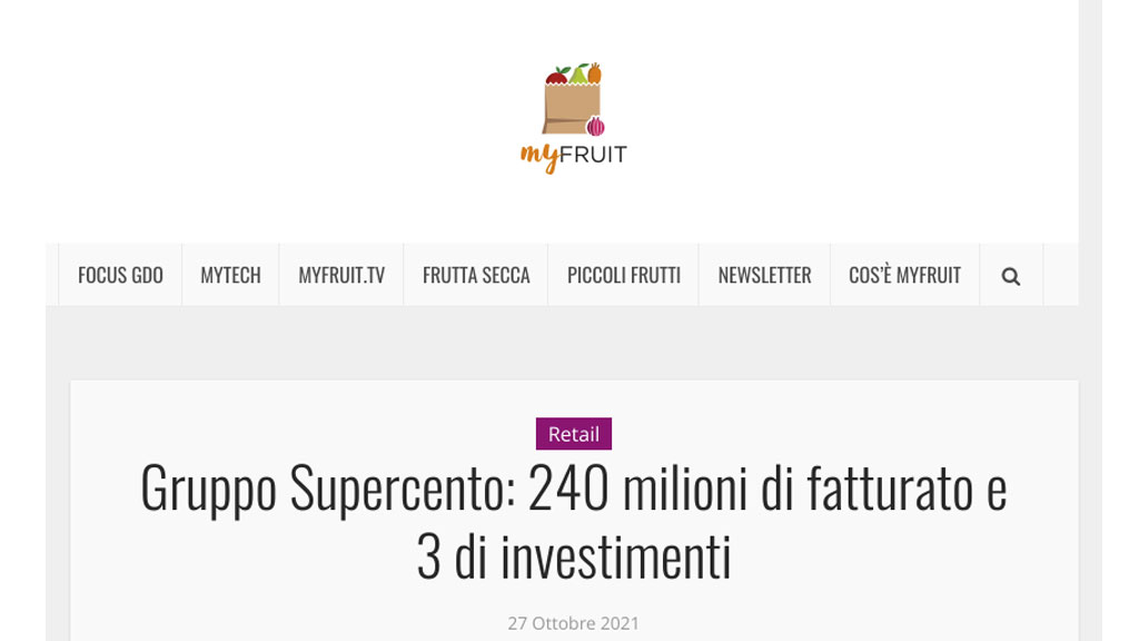 [MYFRUIT] Gruppo Supercento: 240 milioni di fatturato e 3 di investimenti